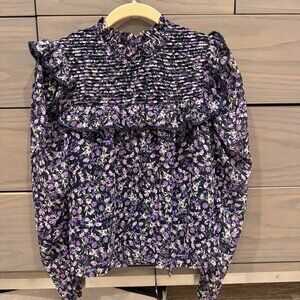 ASTR the Label Women's Alcott Pleated Floral High Neck Long Sleeve Peplum Top S